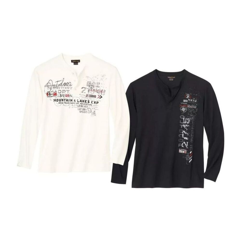 Atlas For Men Mens Henley Top (Pack of 2) / Black/White